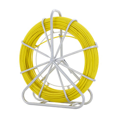 Fish Tape Fiberglass, 425 ft, 1/4 inch, Duct Rodder Fishtape Wire Puller, Cable Running Rod with Steel Reel Stand, 3 Pulling Heads, Fishing Tools for Walls and Electrical Conduit, Non-Conductive