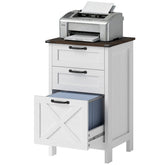 HOMCOM Vertical File Cabinet with 3 Drawers, Rustic Farmhouse Office Storage Cabinet for A4, Letter Size, Distressed White