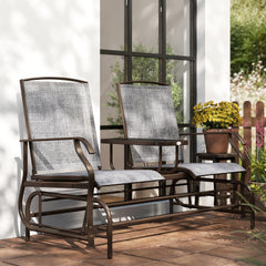 Outsunny 2-Seat Outdoor Glider Swing, Center Coffee Table and Independent Chairs, Supports Up to 352 lbs., Loveseat with Breathable Sling for Backyard, Garden, and Porch, Brown