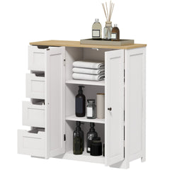 HOMCOM Freestanding Bathroom Floor Cabinet, Modern Bathroom Cabinet with Adjustable Shelf, 4 Drawers and 2 Doors, White