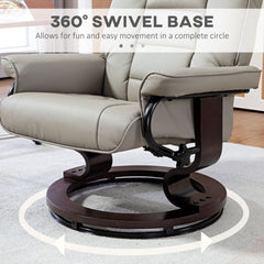 HOMCOM Faux Leather Recliner with Ottoman, Swivel Recliner Chair and Ottoman with High Back and Wood Base, Gray