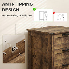 HOMCOM Vertical File Cabinet with 3 Drawers, Rustic Farmhouse Office Storage Cabinet for A4, Letter Size, Rustic Brown