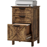 HOMCOM Vertical File Cabinet with 3 Drawers, Rustic Farmhouse Office Storage Cabinet for A4, Letter Size, Rustic Brown
