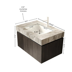 MURI 30" Bathroom Vanity&Sink, Floating Plywood Storage Cabinet with Drawer&Door, Light Gray Sintered Stone Top&Ceramic Basin with 1 Pre-drilled Faucet Hole, Pre-assembled, Espresso Woodgrain Color
