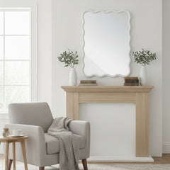 White 30"x40" Wavy Rectangle Solid Wood Frame Decorative Mirror,For Bedroom, Bathroom, Living Room, Entryway