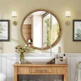 Round Wood Framed Wall Mirror, 23.62" Natural Wooden Circle Mirror for Bathroom, Bedroom, Entryway, Mid-Century Modern Decorative Mirror