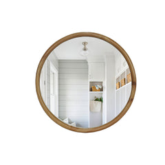 Round Wood Framed Wall Mirror, 23.62" Natural Wooden Circle Mirror for Bathroom, Bedroom, Entryway, Mid-Century Modern Decorative Mirror