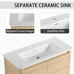 40'' Freestanding Bathroom Vanity with White Ceramic Sink & 2-Soft-Close Door, KD-Packing, Plywood