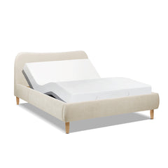 Roman Curved Headboard Upholstered Platform Bed, Queen, Oatmeal Light Beige Chenille