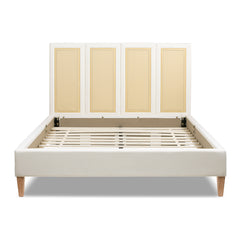 Toscana Queen Upholstered Cane Back Platform Bed, Antique White Polyester