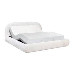 Archie Puffy Grounded Upholstered Platform Bed, King, Almond White