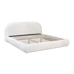 Archie Puffy Grounded Upholstered Platform Bed, King, Almond White