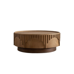 36.22" Modern Round Coffee Table - Solid Wood & MDF Moon-Cut Fluted Center Table, Handcrafted Relief Tea Table for Living Room/Apartment (Sturdy Pedestal)