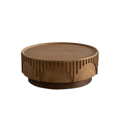 36.22" Modern Round Coffee Table - Solid Wood & MDF Moon-Cut Fluted Center Table, Handcrafted Relief Tea Table for Living Room/Apartment (Sturdy Pedestal)