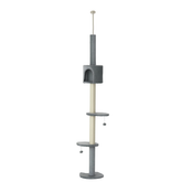 PawHut 100" Cat Tree Height Adjustable Floor-to-Ceiling 4-Tier Kitty Climbing Activity Center Condo Cat Toy with Scratching Post Hanging Balls Play Rest Post Pet Furniture Grey