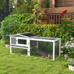 PawHut Rabbit Hutch 2-Story Bunny Cage, Guinea Pig Cage Indoor Outdoor, Small Animal House with Slide Out Tray, for Rabbits, Chickens, Ducks, 61.5" x 23" x 27", Light Gray