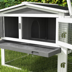 PawHut Rabbit Hutch 2-Story Bunny Cage, Guinea Pig Cage Indoor Outdoor, Small Animal House with Slide Out Tray, for Rabbits, Chickens, Ducks, 61.5" x 23" x 27", Light Gray