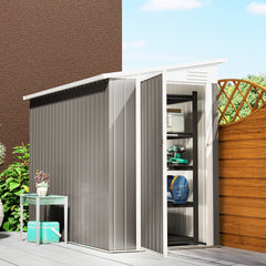 Outsunny 4' x 8' Lean to Garden Storage Shed, Outdoor Metal Tool House with Lockable Door Vents for Backyard Patio Lawn, Light Gray