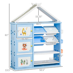 Qaba Kids Toy Storage Organizer with 4 Bins, Storage Cabinets, Bookshelf and 4-Layers Toy Collection Shelves, Blue