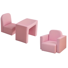 Qaba 2-in-1 Convertible Table and Chair Set for Boys Girls for Boys Girls, Pink