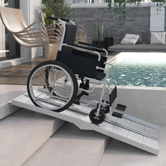 HOMCOM 5' Foldable Handicap Ramp for Home, Steps, Doorways, Aluminum Portable Wheelchair Ramp, Textured Threshold Ramp, Silver