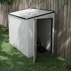 Outsunny 4' x 7.7' Lean to Garden Storage Shed, Outdoor Metal Tool House with Lockable Door Vents for Backyard Patio Lawn, White