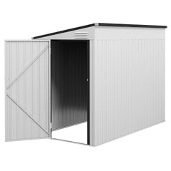 Outsunny 4' x 7.7' Lean to Garden Storage Shed, Outdoor Metal Tool House with Lockable Door Vents for Backyard Patio Lawn, White