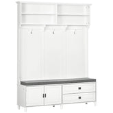 HOMCOM Hall Tree with Storage Bench, Entryway Bench with Coat Rack, Accent Coat Tree with Storage Shelves, Cabinet and Drawers for Hallway, Mudroom, White