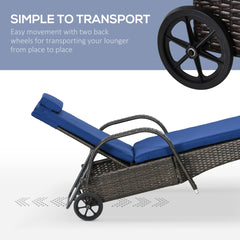 Outsunny Reclining Chaise Lounge Chair, Rolling Outdoor Chair with Cushion, Pillow, Headrest, Armrests, and Wheels, Brown