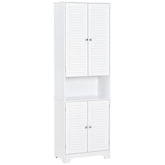 HOMCOM Tall Narrow Bathroom Storage Cabinet with Doors and Shelf Adjustability, Freestanding Linen Cabinet with 2 Cabinets and Countertop, White