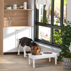 PawHut 23" Wooden Heavy Duty Dog Food Bowls Pet Elevated Feeding Station -White