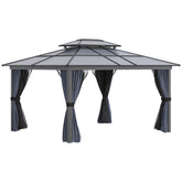 Outsunny 10' x 12' Hardtop Gazebo Canopy with Polycarbonate Roof, Aluminum Frame, Permanent Pavilion Outdoor Gazebo with Netting, for Patio, Garden, Backyard, Deck, Lawn, Black