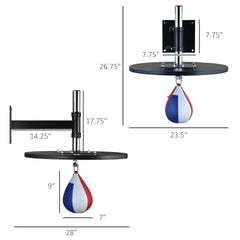 Soozier Speed Bag Boxing Punching Bag Wall Mount Height Adjustable, MMA, Martial Arts, and Boxing Equipment for Training at Home, Heavy-Duty Steel Platform, Strong PVC Leather, 9" H x 7" Dia.