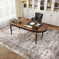 HOMCOM 8x10 Area Rug, Vintage Machine Washable Rug, Non-Slip Floor Carpet for Living Room, Bedroom, Dining Room, Tan