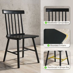 HOMCOM Dining Chairs Set of 2, Farmhouse Wood Kitchen Chairs with Rubber Wood Frame, Spindle Back for Dining Room, Black