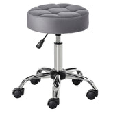HOMCOM Round Rolling Stool with Height Adjustable Lift, Vanity Chair with Luxury Style Upholstery, Office Chair with Swivel Seat and Wheels for Work Spa Salon, Grey