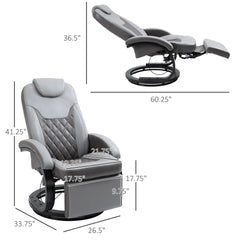 HOMCOM Faux Leather Manual Recliner, Adjustable Swivel Lounge Chair, Armchair with Footrest and Round Base for Living Room, Gray