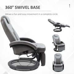 HOMCOM Faux Leather Manual Recliner, Adjustable Swivel Lounge Chair, Armchair with Footrest and Round Base for Living Room, Gray
