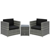 Outsunny Wicker Bistro Patio Set, 2 Porch Chairs & Glass Table, Black