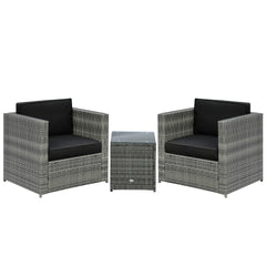 Outsunny Wicker Bistro Patio Set, 2 Porch Chairs & Glass Table, Black