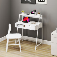 HOMCOM Home Office desk, Computer Desk for Small Spaces, Study Table with Drawer and Storage Shelves, White