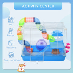 PawHut 2-Level Hamster Cage Rodent Gerbil House Mouse Mice Rat Habitat Metal Wire with Exercise Wheel, Play Tubes, Water Bottle, Food Dishes, & Interior Ladder