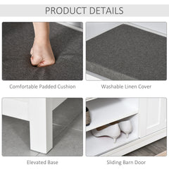 HOMCOM Entryway Shoe Bench Storage Ottoman with Sliding Doors, Adjustable Shelving, 6 Compartments, and Padded Seat, Holds 10 Pairs, White