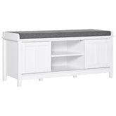 HOMCOM Entryway Shoe Bench Storage Ottoman with Sliding Doors, Adjustable Shelving, 6 Compartments, and Padded Seat, Holds 10 Pairs, White