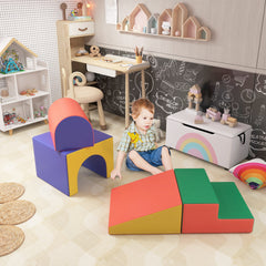 Qaba 4 Piece Foam Play Set, Soft & Safe Kids Toddlers Children Climbing Set for Crawling or Sliding, Assorted