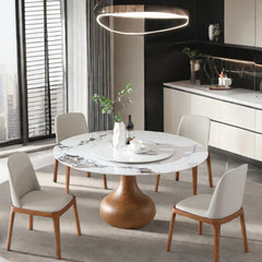 Modern Marble Dining Table, 59" Round Sintered Stone Table for Dining Room, Kitchen, Dinette, Compact Space With Lazy Susan(4 chairs)