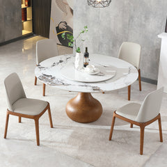 Modern Marble Dining Table, 59" Round Sintered Stone Table for Dining Room, Kitchen, Dinette, Compact Space With Lazy Susan(4 chairs)