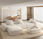 Modern Oversized Modular Sectional Sofa,Sparkling Chenille Fabric Soft Cushion Sofa with 6 Pillows,6 PCS DIY Combination Tufted Sofa,No Assembly Required,BEIGE/WHITE