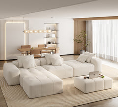 Modern Oversized Modular Sectional Sofa,Sparkling Chenille Fabric Soft Cushion Sofa with 6 Pillows,6 PCS DIY Combination Tufted Sofa,No Assembly Required,BEIGE/WHITE