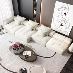 Modern Oversized Modular Sectional Sofa,Sparkling Chenille Fabric Soft Cushion Sofa with 6 Pillows,6 PCS DIY Combination Tufted Sofa,No Assembly Required,BEIGE/WHITE